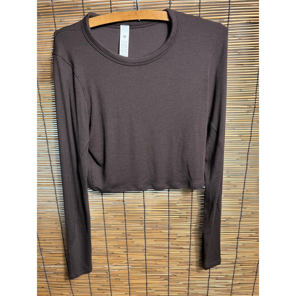 Lululemon Hold Tight Long Sleeve Ribbed Crop Top Espresso Brown Size 10